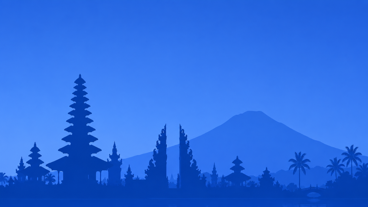 A blue image version of Bali, perfect rendered silhouettes