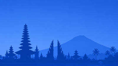 A blue image version of Bali, perfect rendered silhouettes