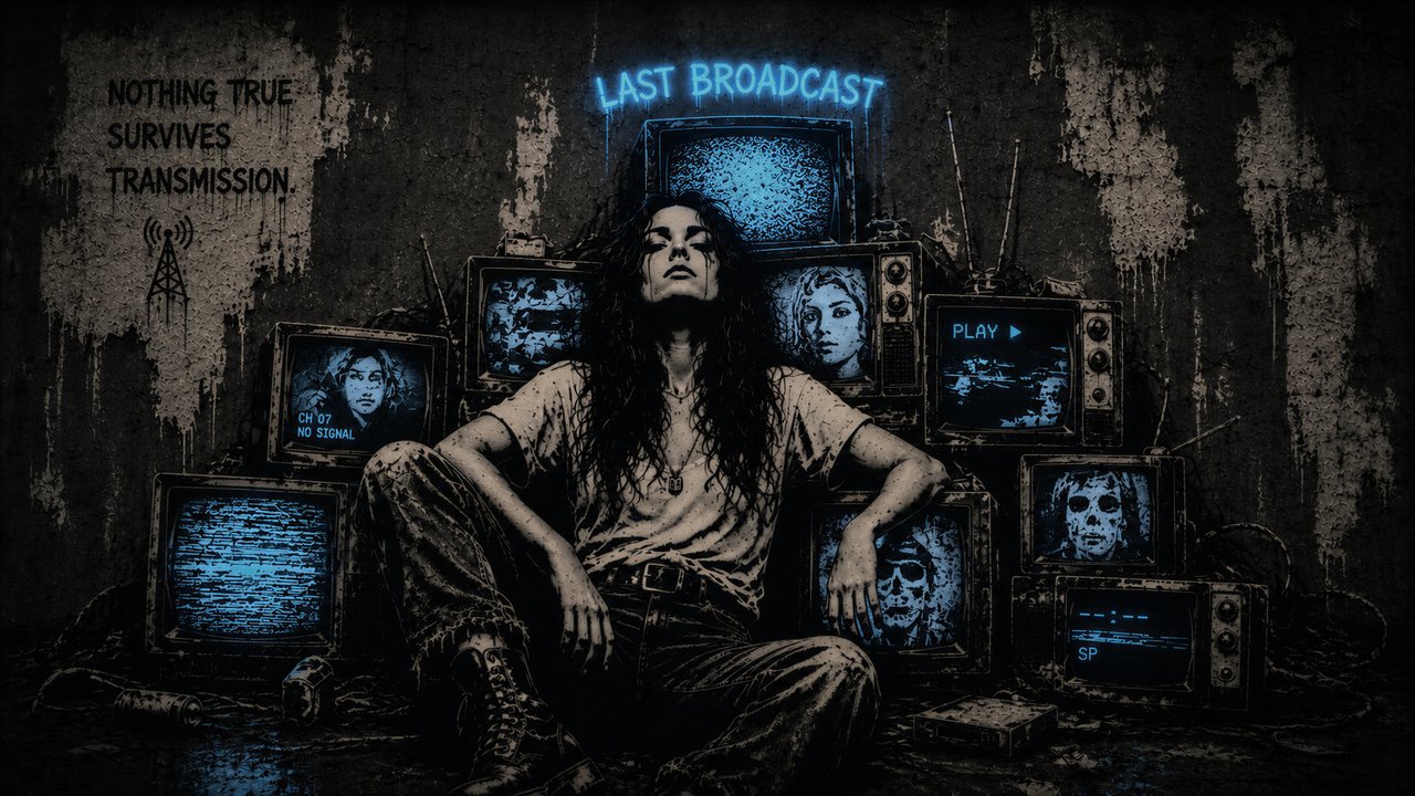 A haunting portrait of a lone figure surrounded by flickering screens, lost in a digital wasteland.