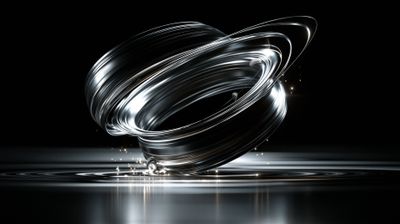 A mesmerizing image of swirling, metallic ribbons suspended above a reflective surface, evoking a sense of fluidity and ethereal beauty.
