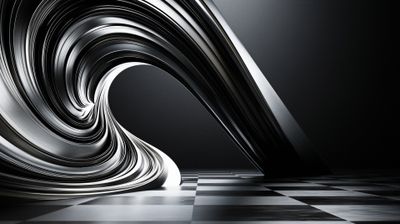 A mesmerizing image of a swirling, metallic structure emerging from a checkerboard floor.