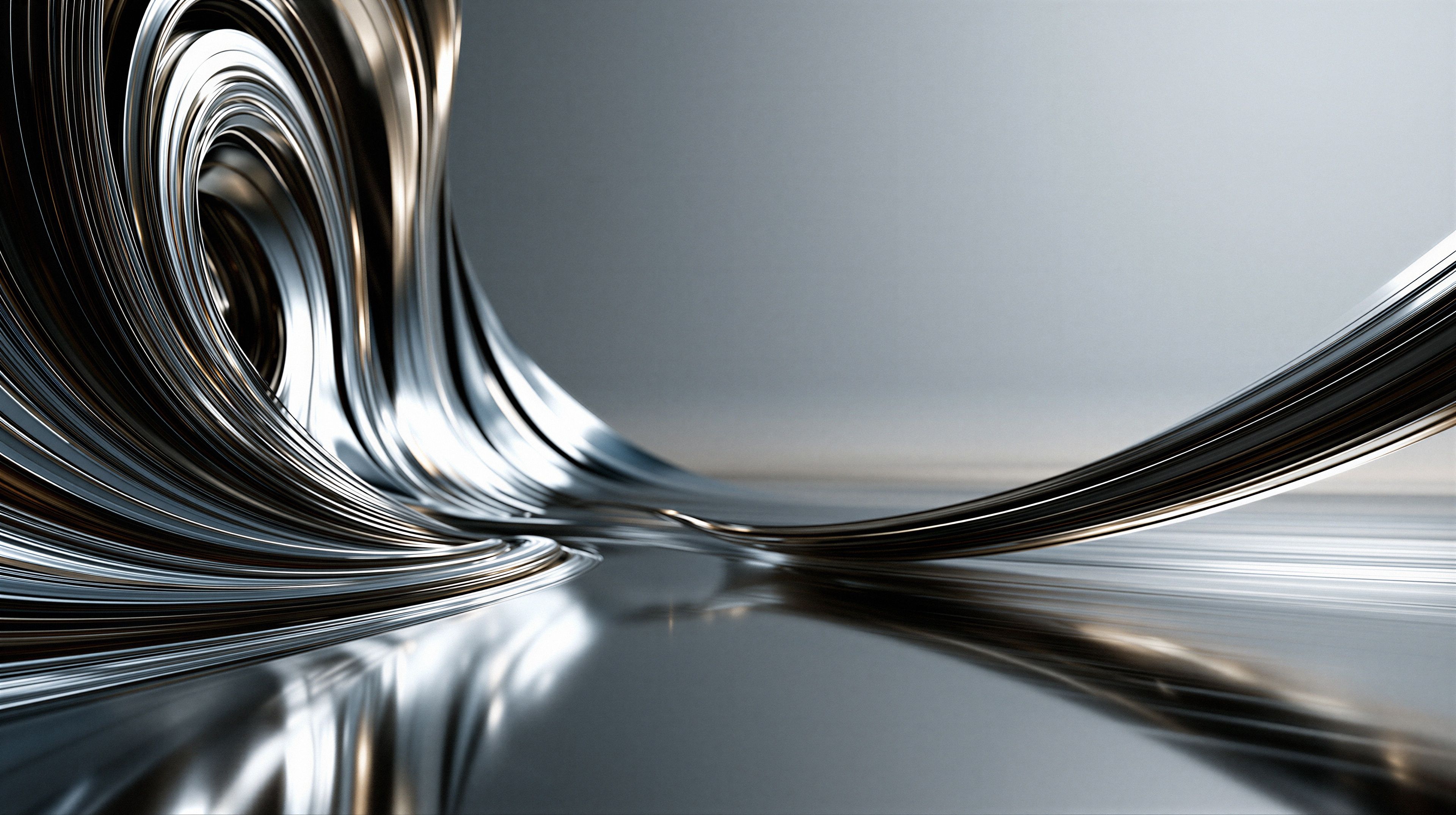 A stunning digital rendering of liquid metal cascading and swirling in a dynamic, abstract composition.