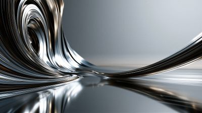 A stunning digital rendering of liquid metal cascading and swirling in a dynamic, abstract composition.