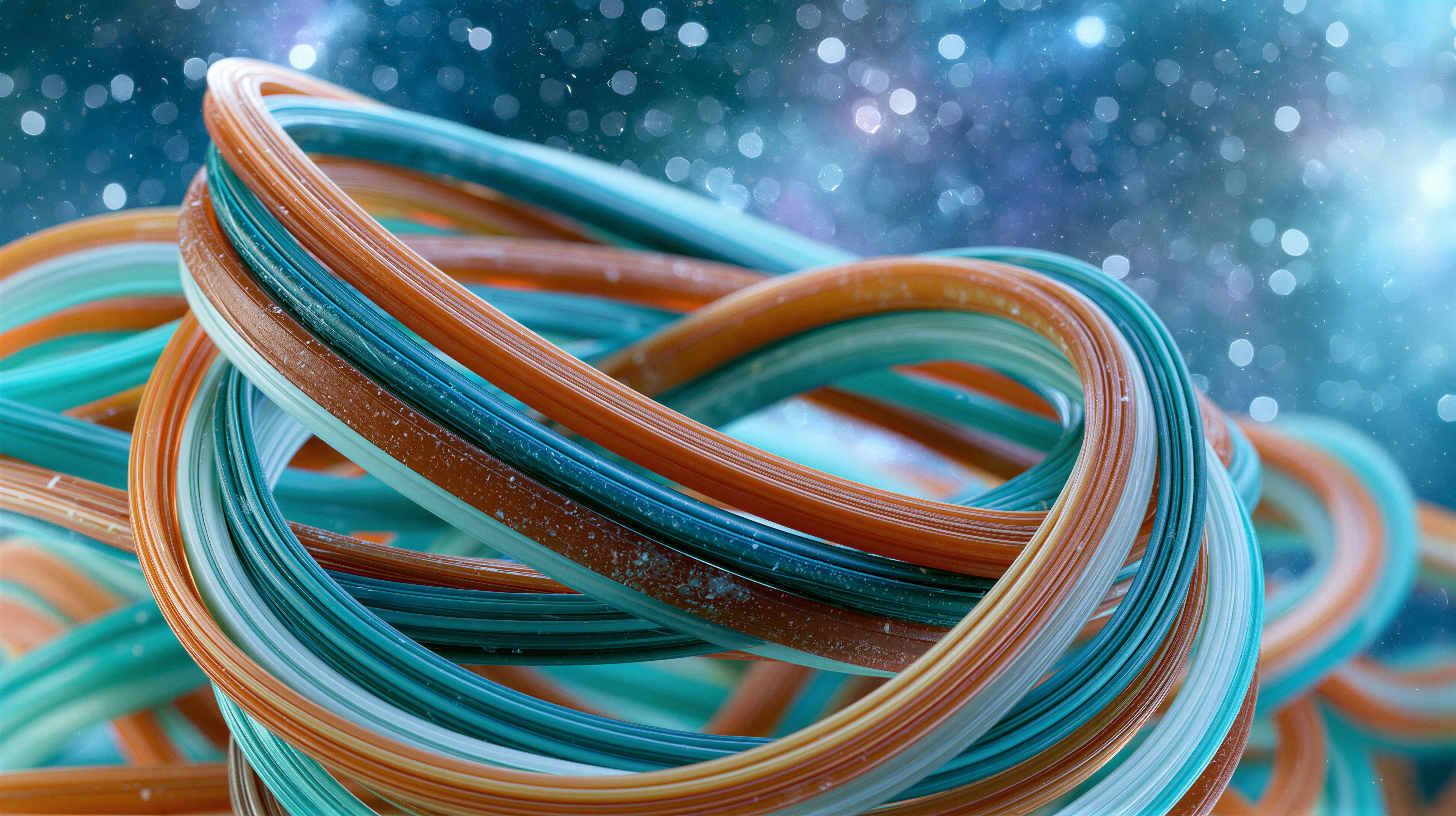A vibrant, abstract image of intertwined ribbons against a starry backdrop.