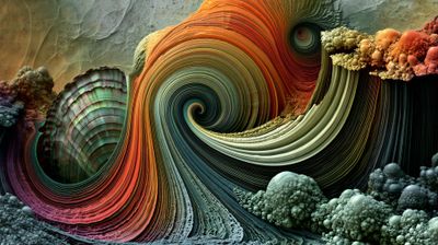 A mesmerizing fractal image showcasing a swirling vortex of vibrant colors and intricate details.