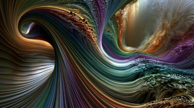 A mesmerizing abstract image showcasing swirling, layered patterns of vibrant colors.