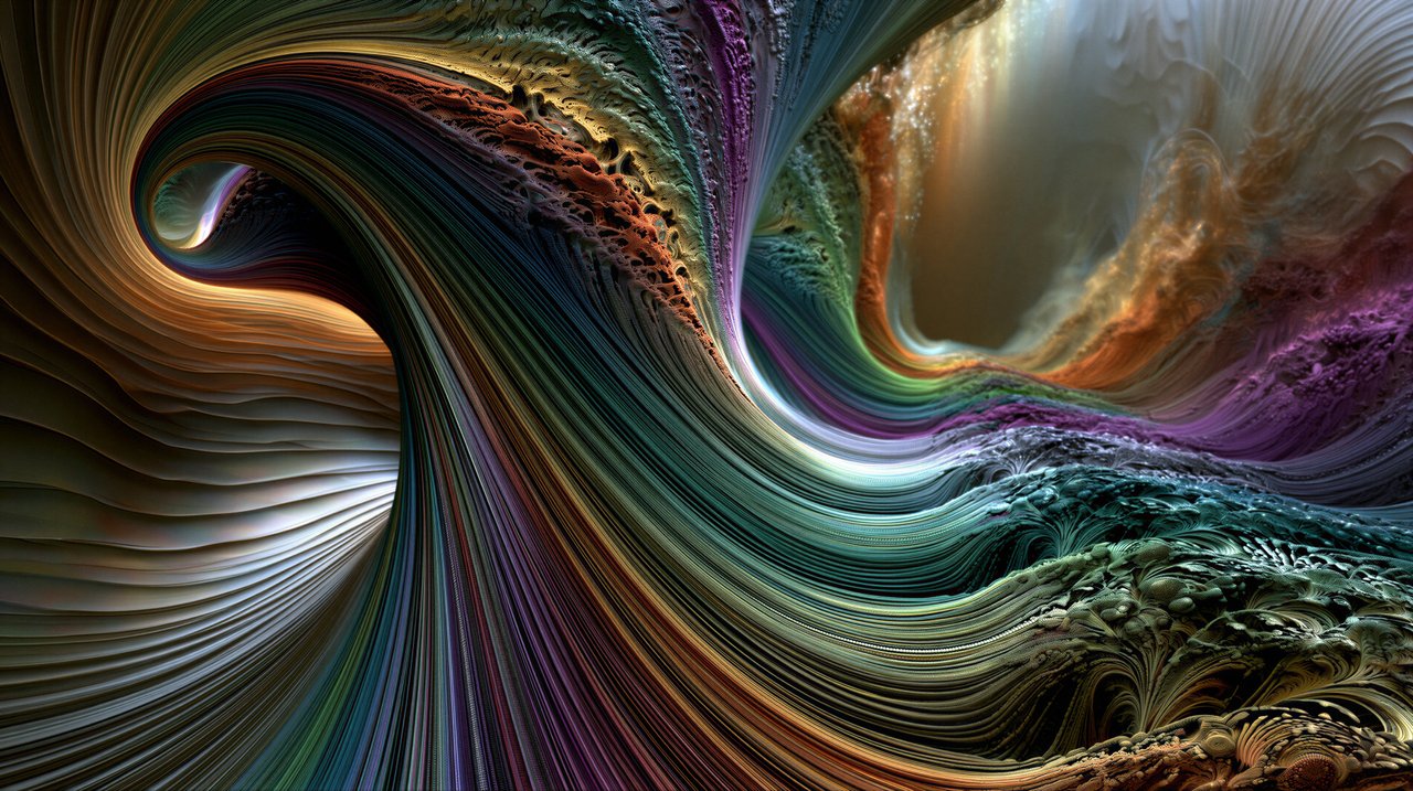 A mesmerizing abstract image showcasing swirling, layered patterns of vibrant colors.