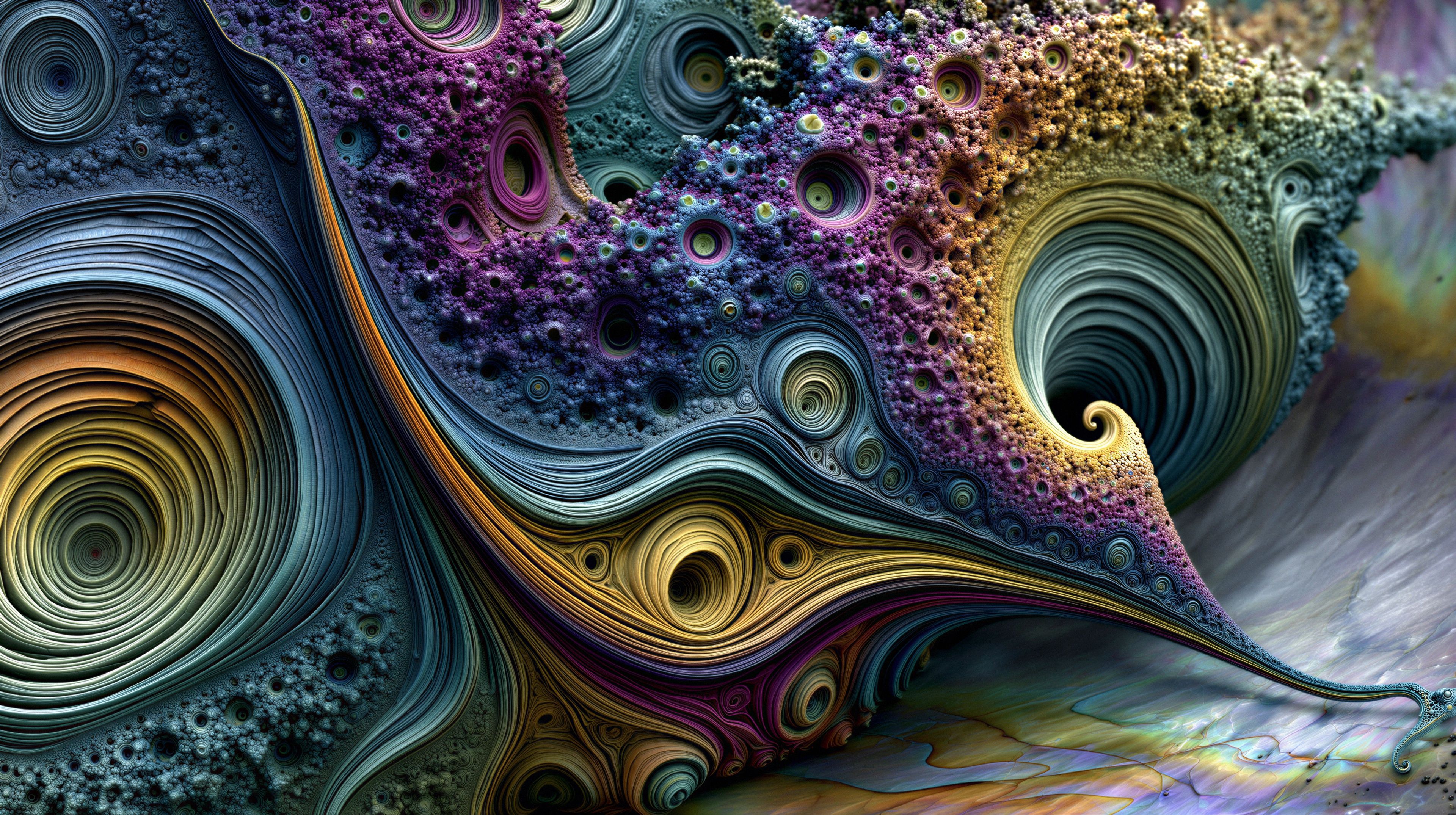 A mesmerizing fractal landscape of swirling colors and intricate details.