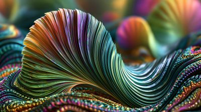 A vibrant, abstract image showcasing a swirling, layered structure resembling a blooming flower or a geological formation.