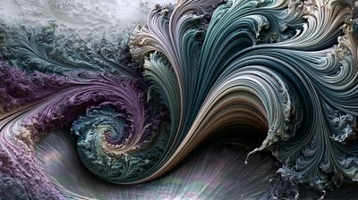 A mesmerizing fractal artwork depicting a swirling, organic form resembling a blooming flower or a nebula.