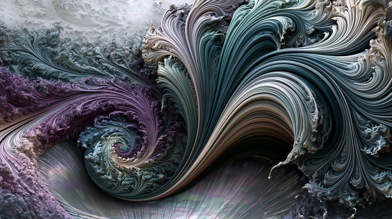 A mesmerizing fractal artwork depicting a swirling, organic form resembling a blooming flower or a nebula.