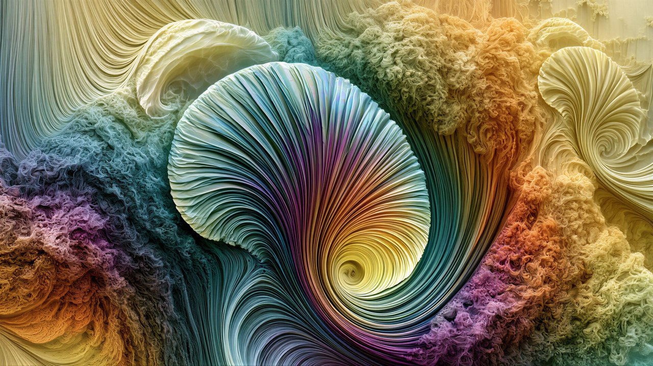 A vibrant, abstract image showcasing a swirling vortex of color and texture.