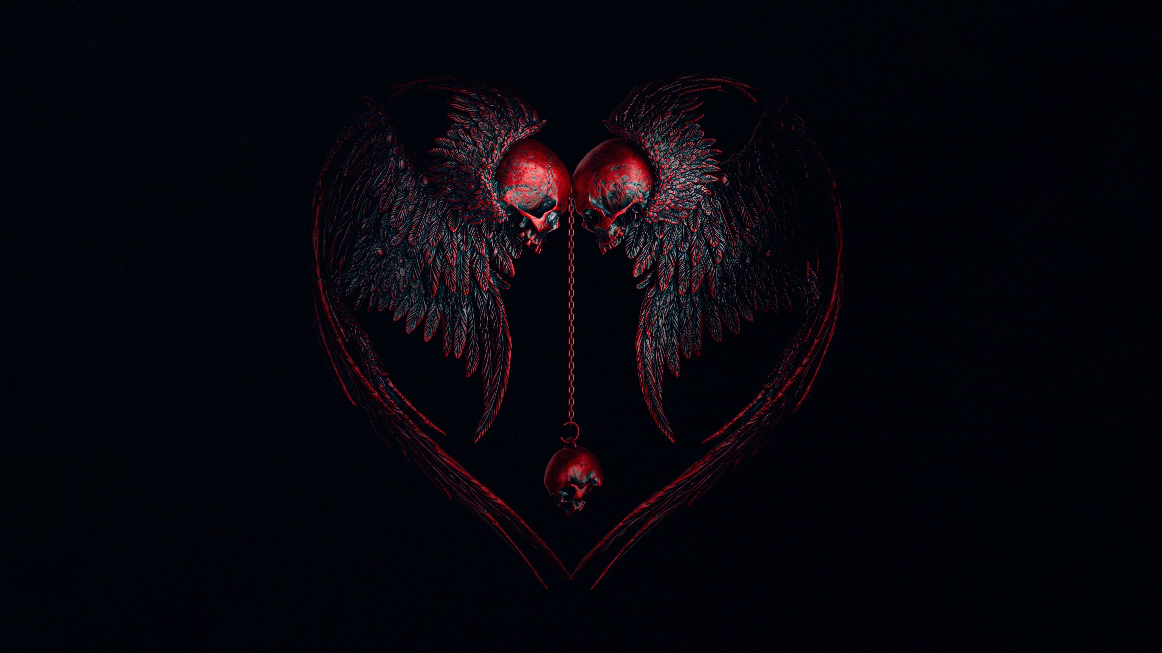 Heart shape Skulls ultra HD 4K wallpaper