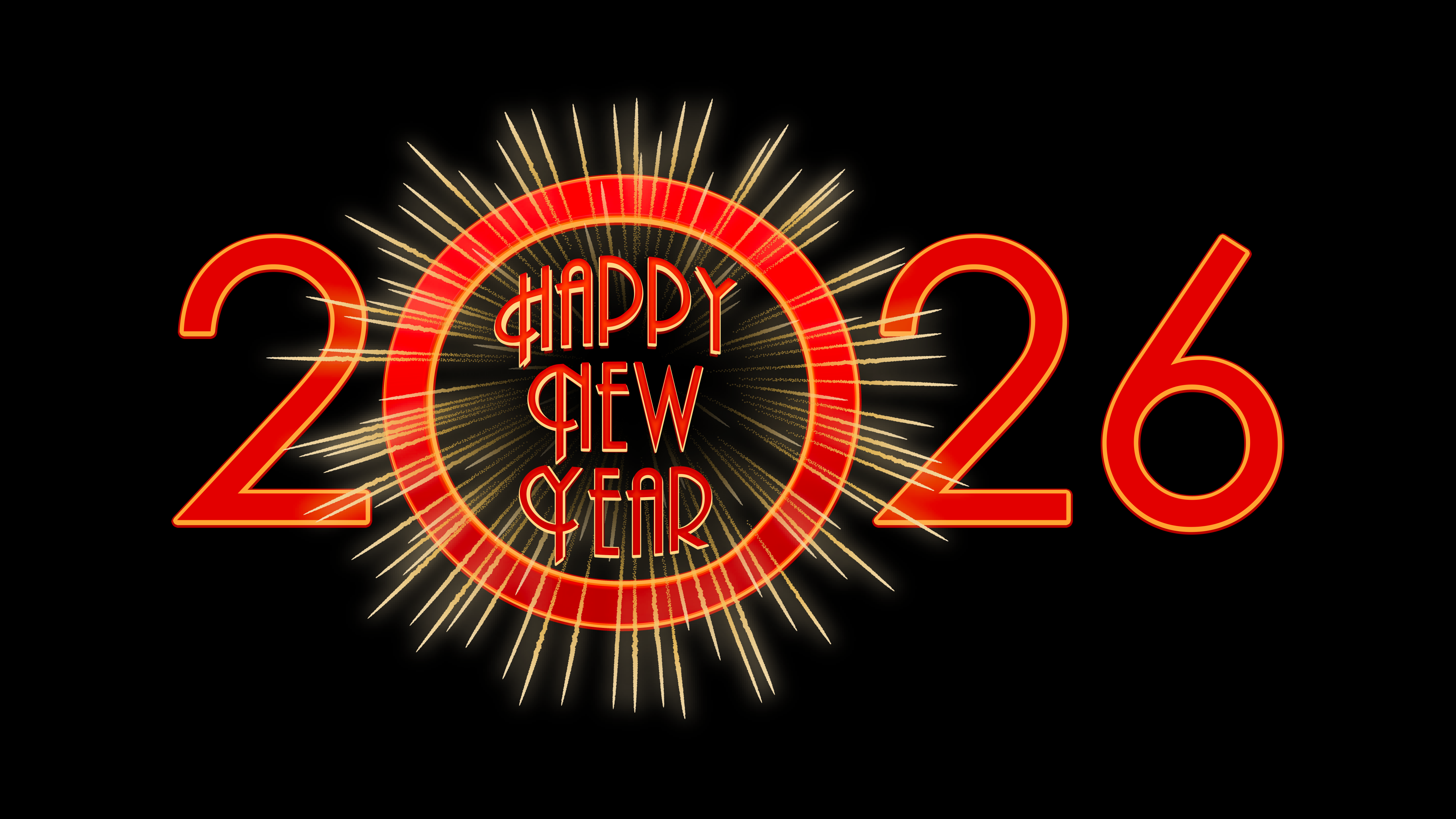 Happy New Year 2026 Black background ultra HD 4K wallpaper