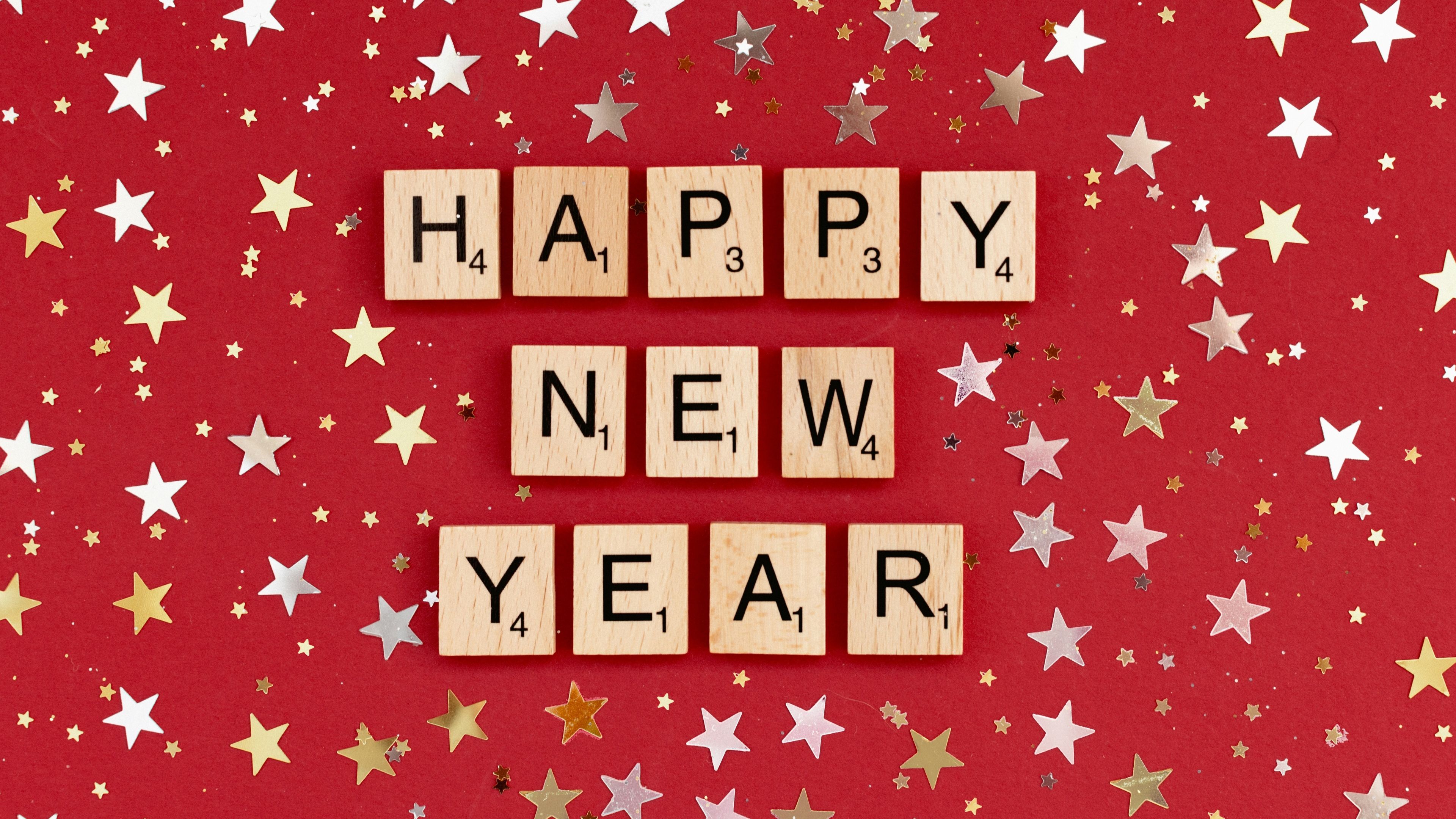 Happy New Year Scrabble letters ultra HD 4K wallpaper