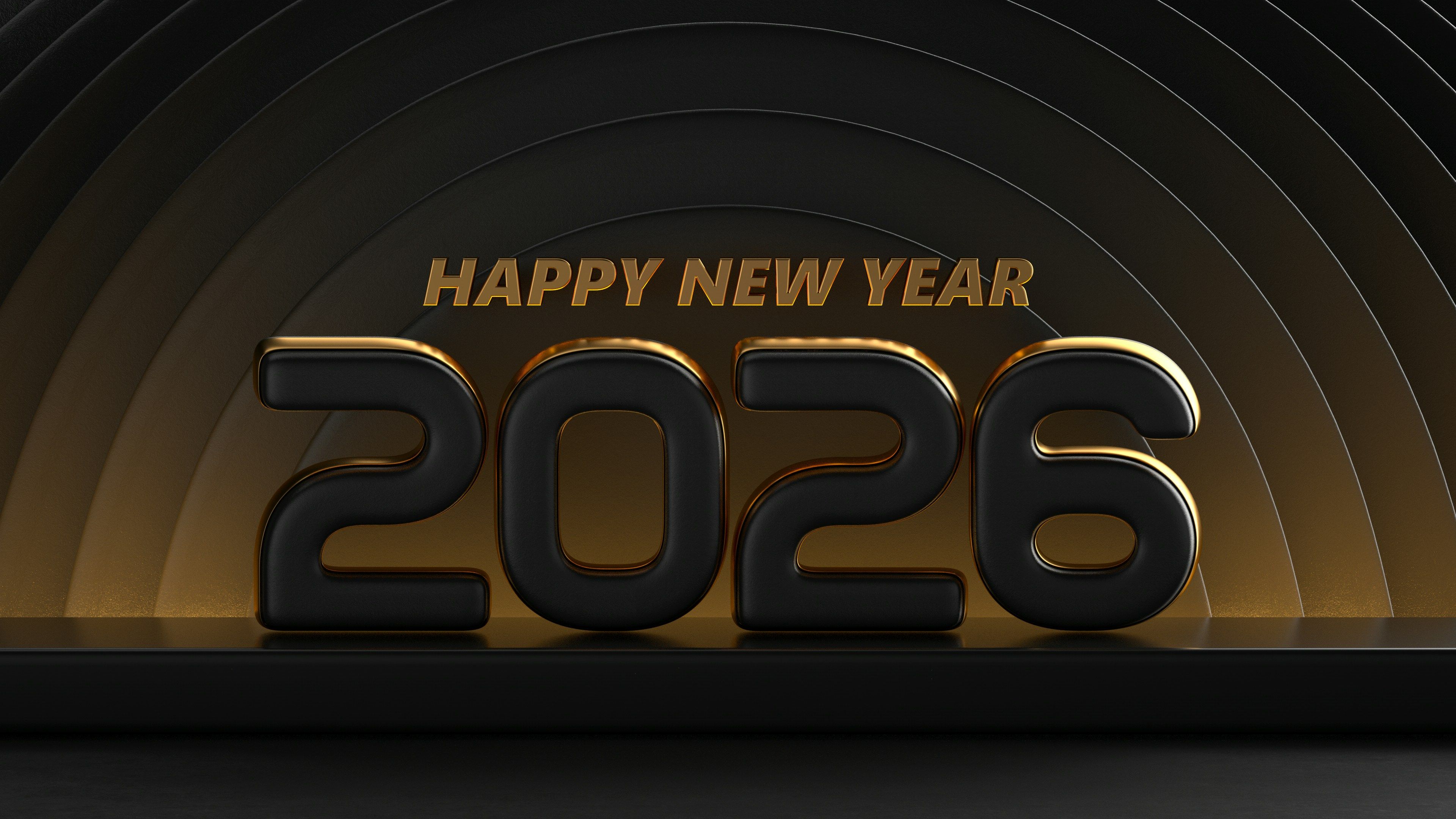 Happy New Year 2026 Black and gold ultra HD 4K wallpaper
