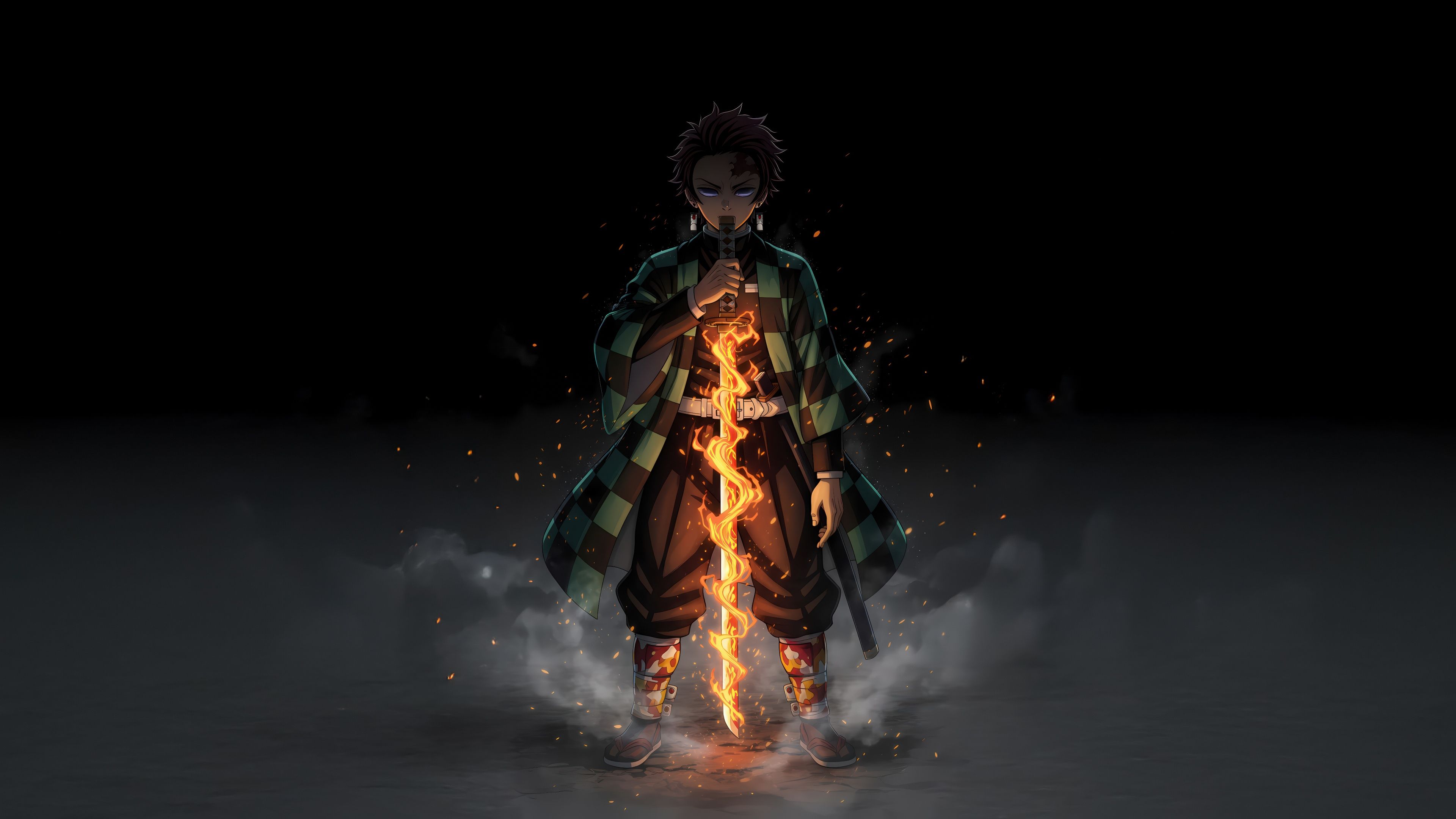 Tanjiro Kamado Fire effect ultra HD 4K wallpaper