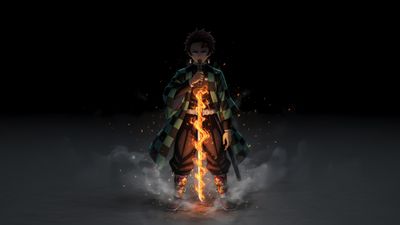 Tanjiro Kamado Fire effect ultra HD 4K wallpaper