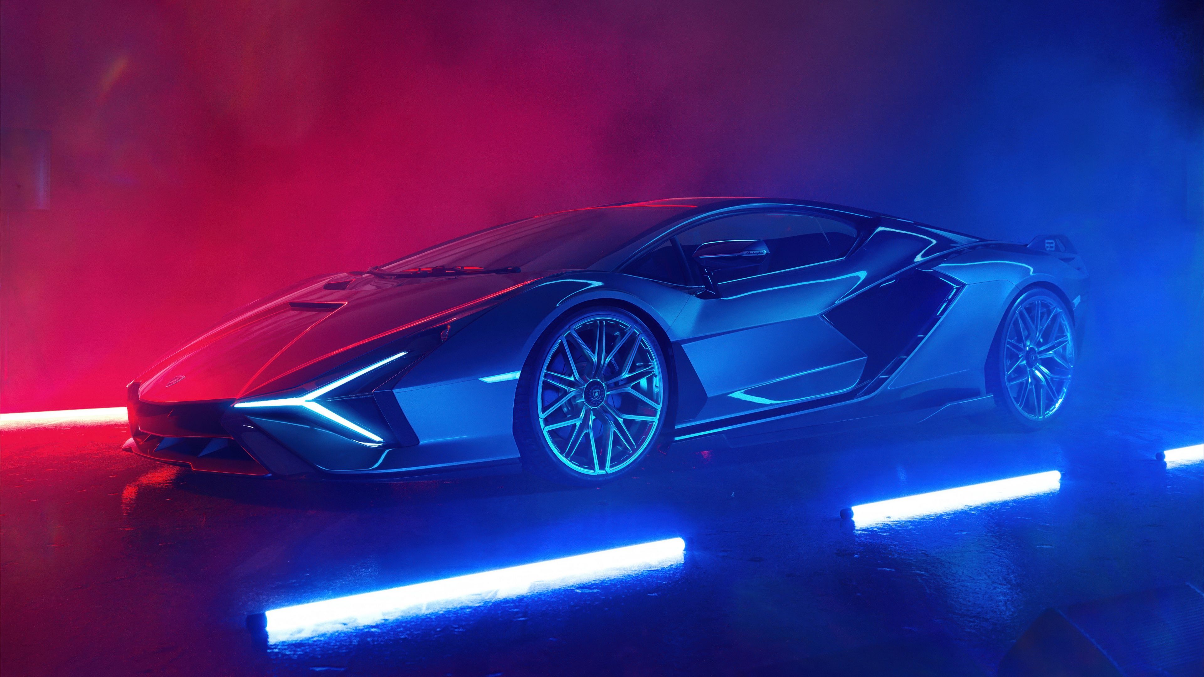 Lamborghini Sián FKP 37 Neon lighting ultra HD 4K wallpaper
