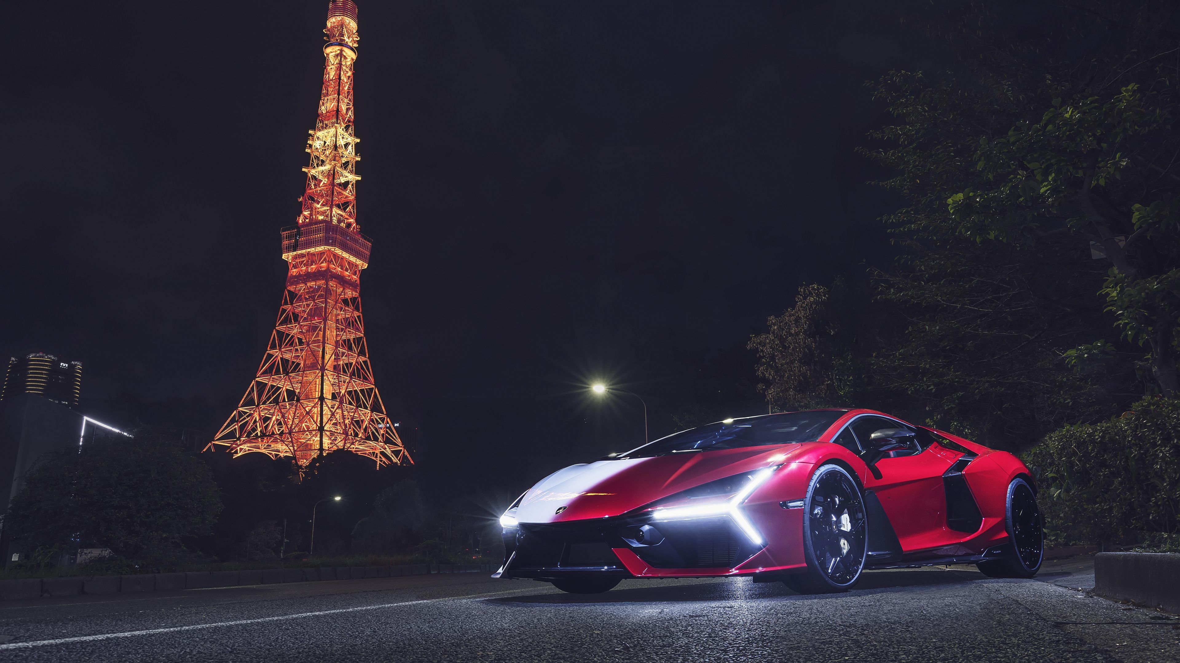 Lamborghini Revuelto Animae Tokyo Tower ultra HD 4K wallpaper