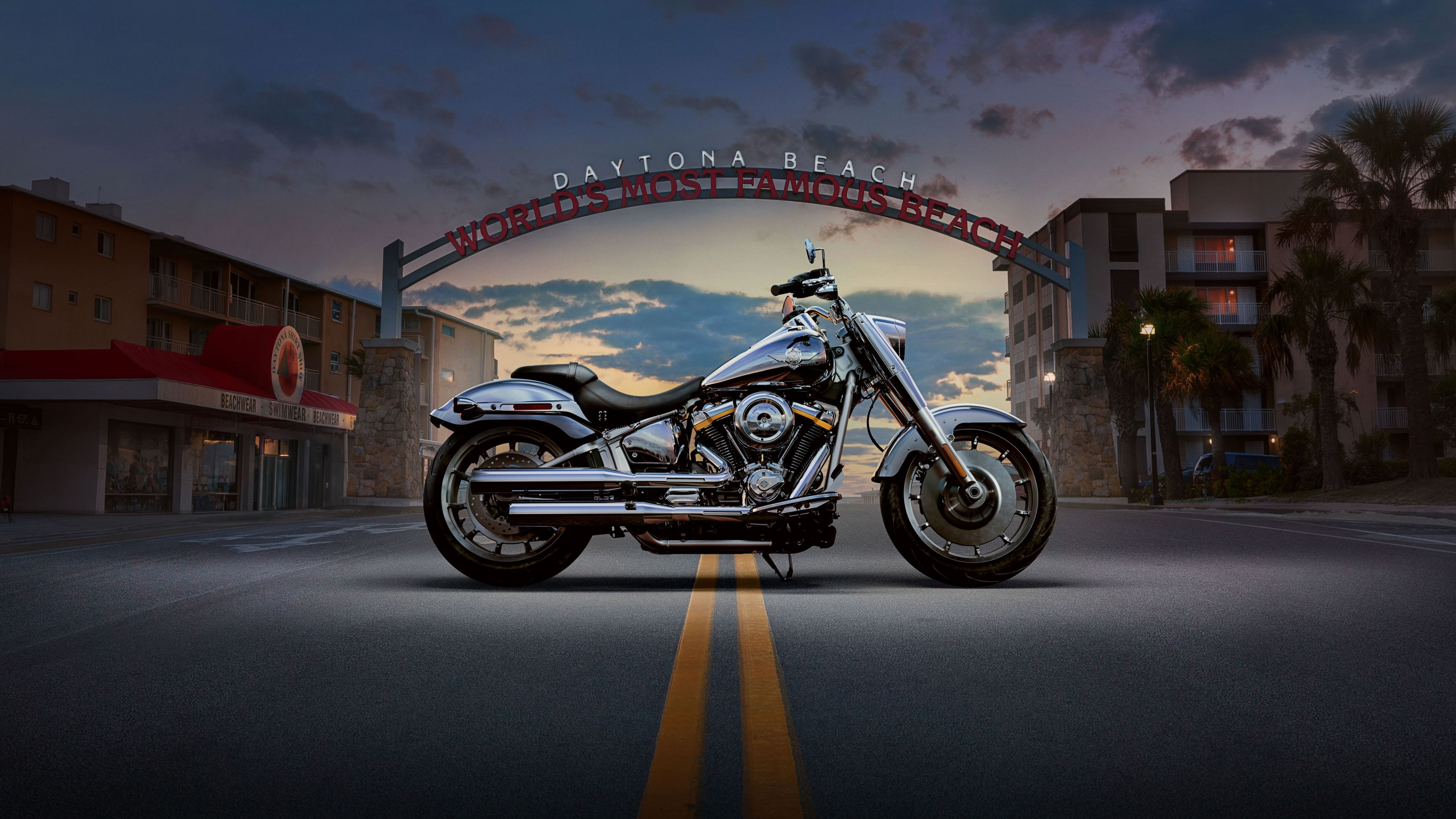 Harley-Davidson Fat Boy Daytona Beach ultra HD 4K wallpaper
