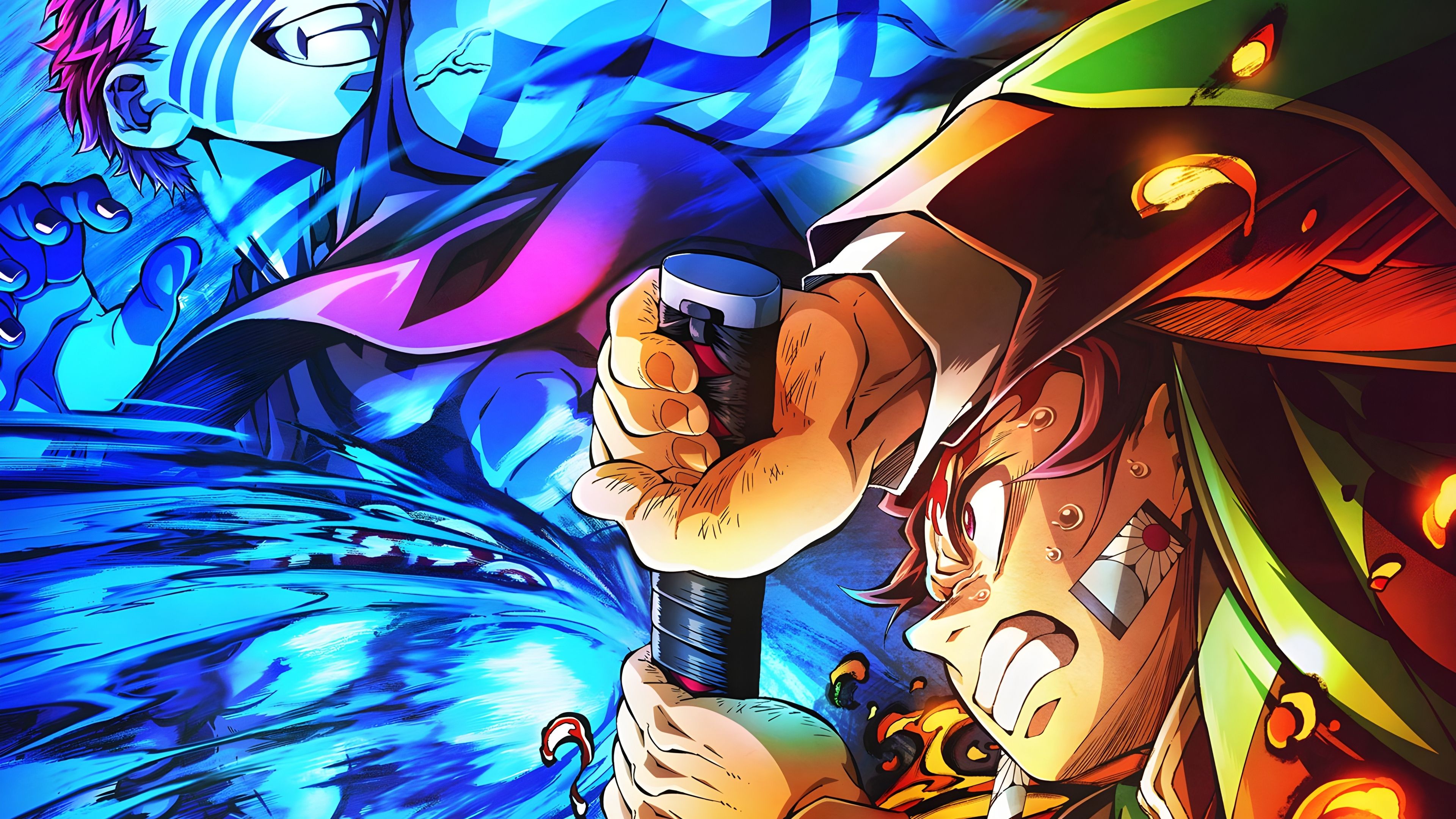 Akaza vs Tanjiro Kamado ultra HD 4K wallpaper