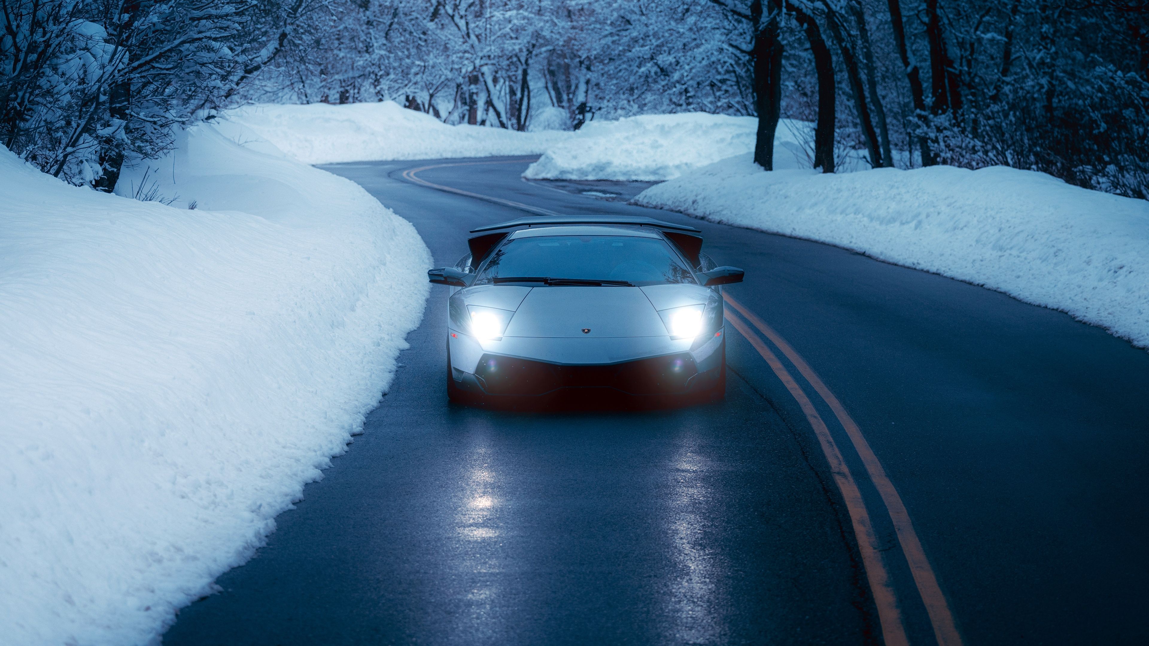 Lamborghini Murcielago Winter Road ultra HD 4K wallpaper