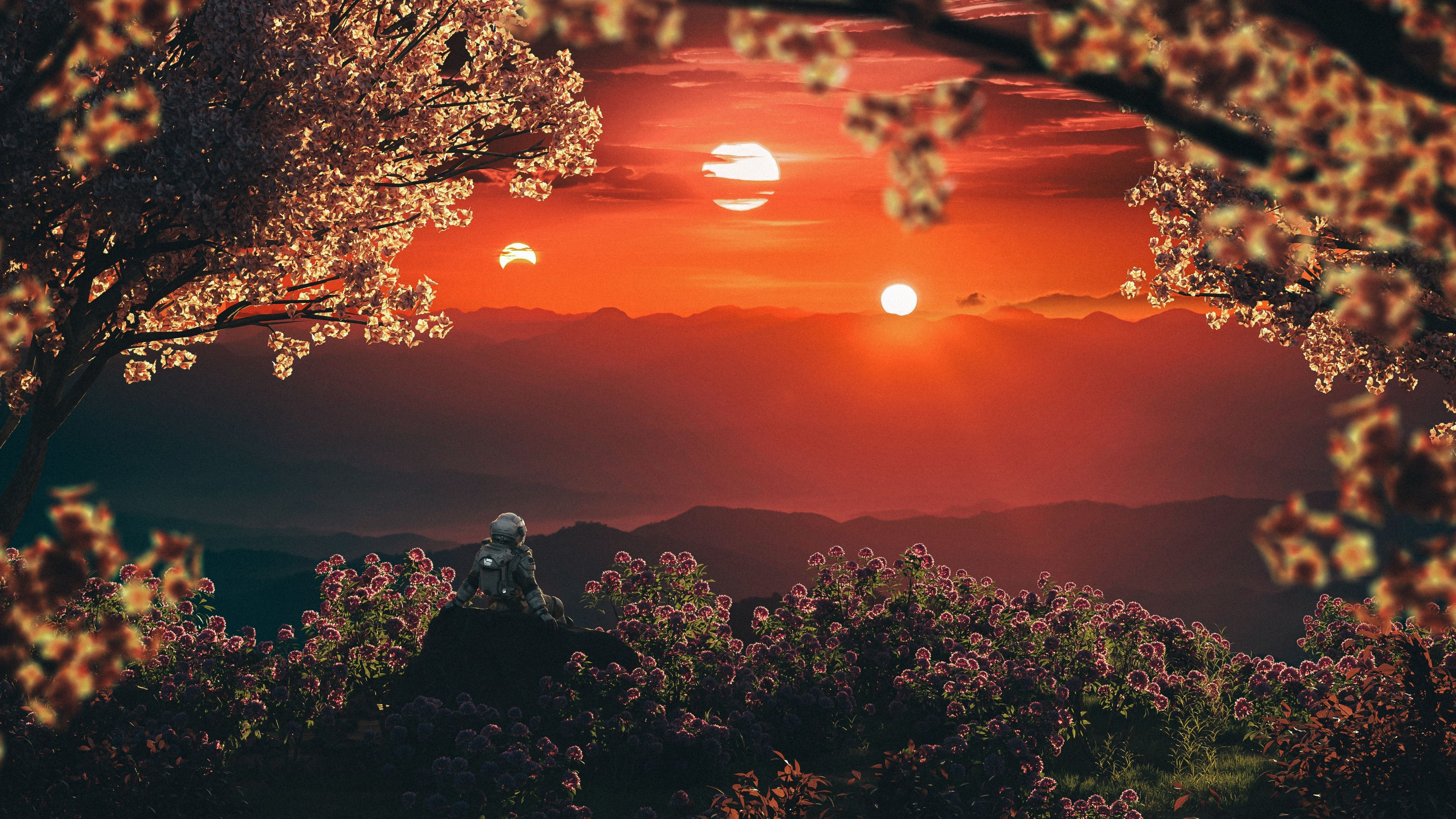 Astronaut Sunset ultra HD 4K wallpaper