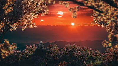 Astronaut Sunset ultra HD 4K wallpaper
