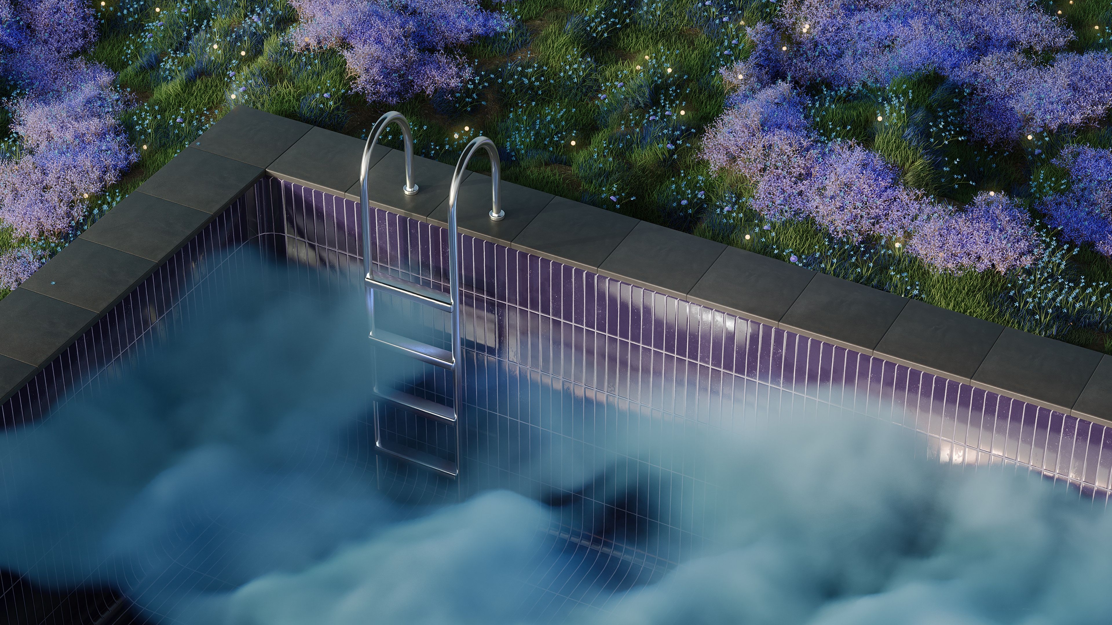 Misty Swimming Pool ultra HD 4K wallpaper