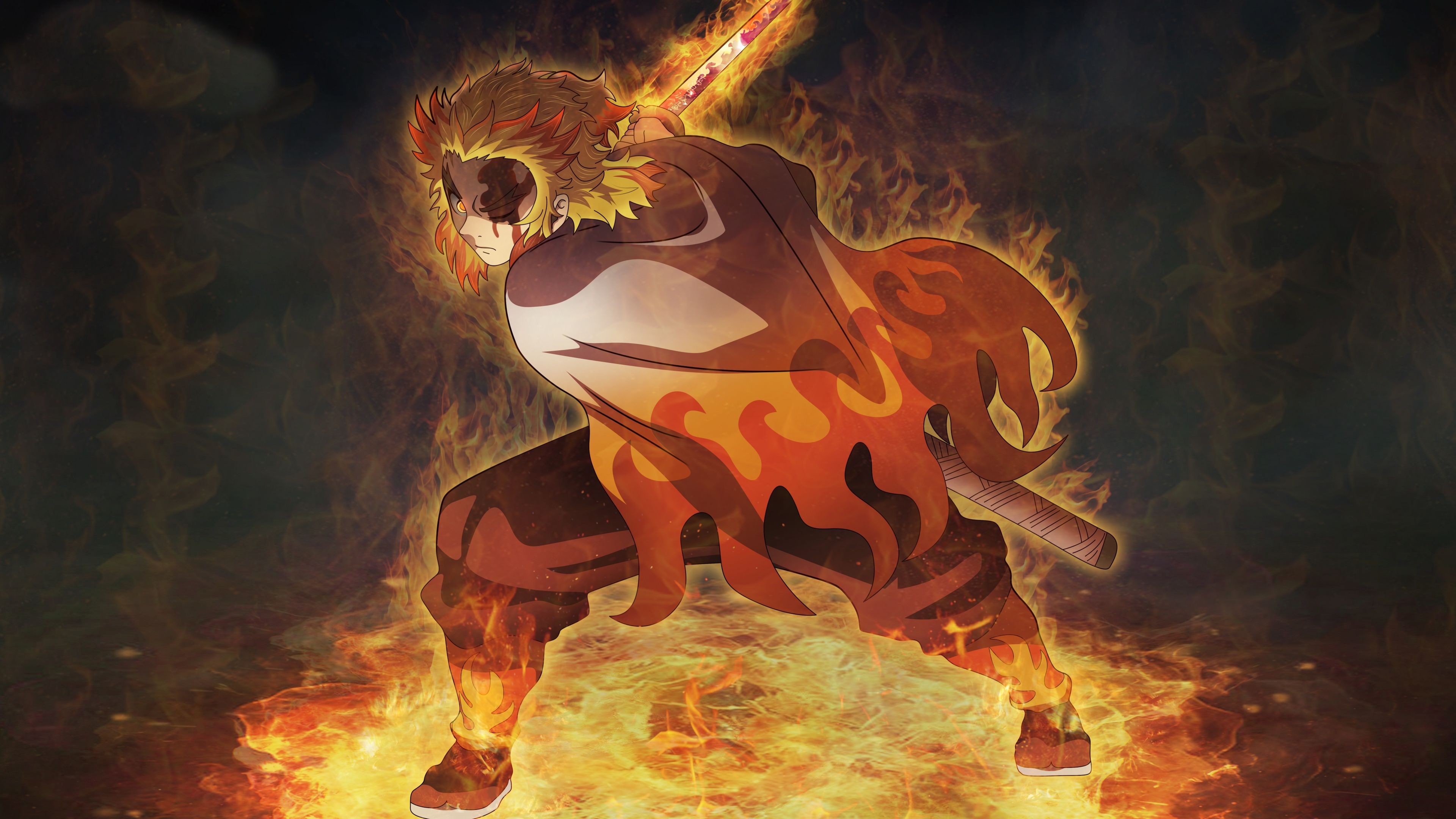 Demon Slayer: Mugen Train Kyojuro Rengoku ultra HD 4K wallpaper