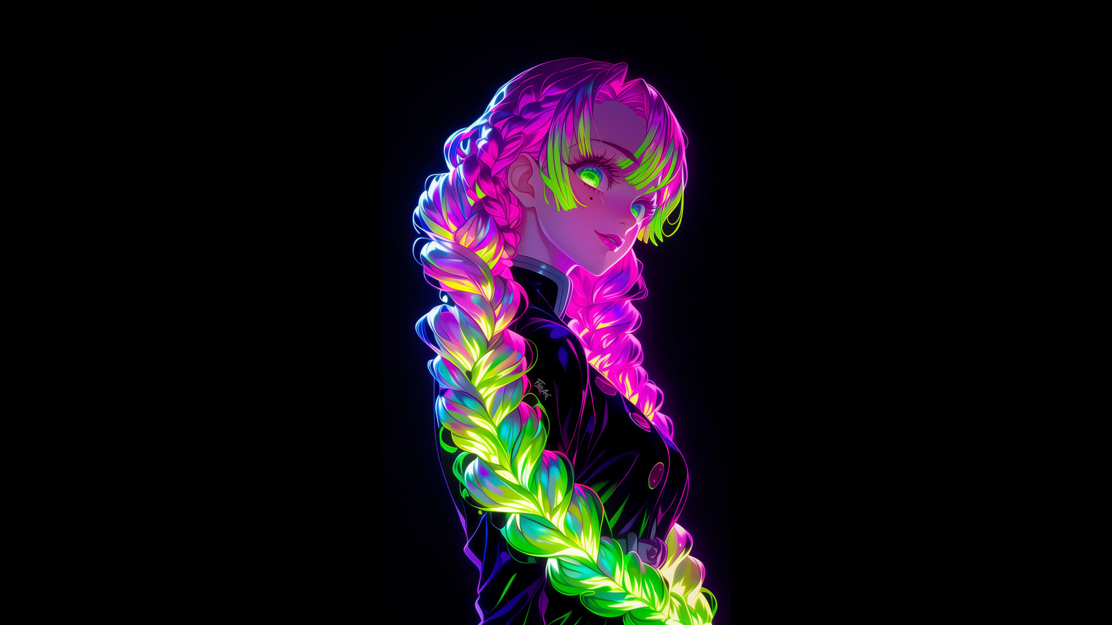 Mitsuri Kanroji Neon art ultra HD 4K wallpaper