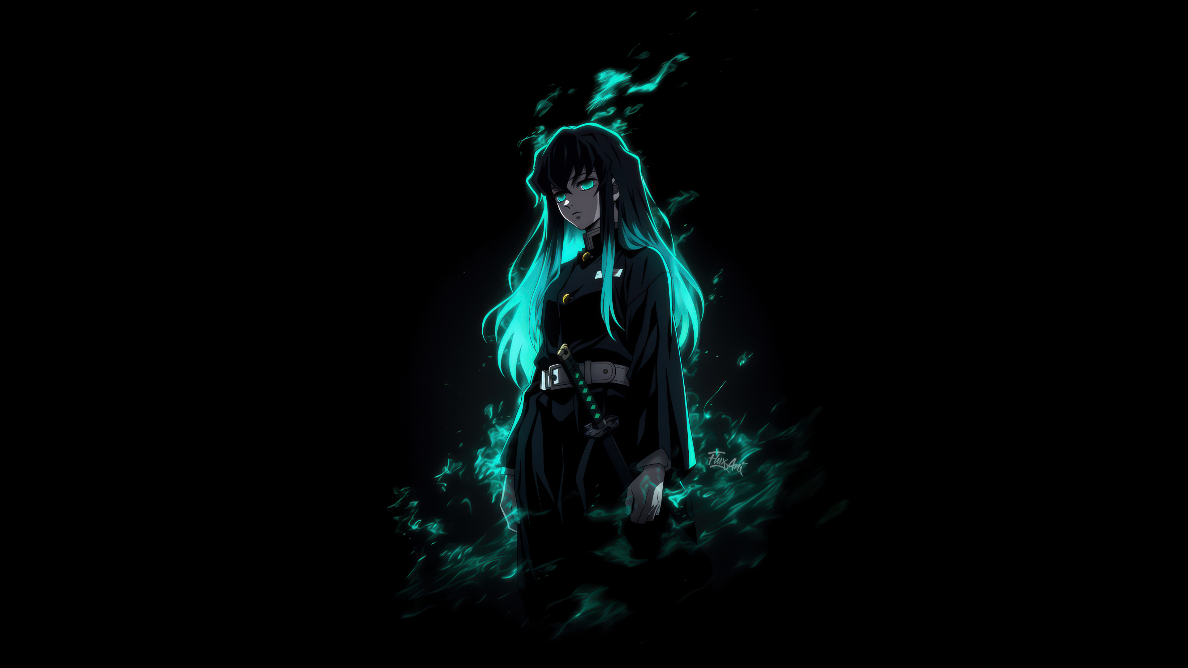 Muichiro Tokito Neon glow ultra HD 4K wallpaper