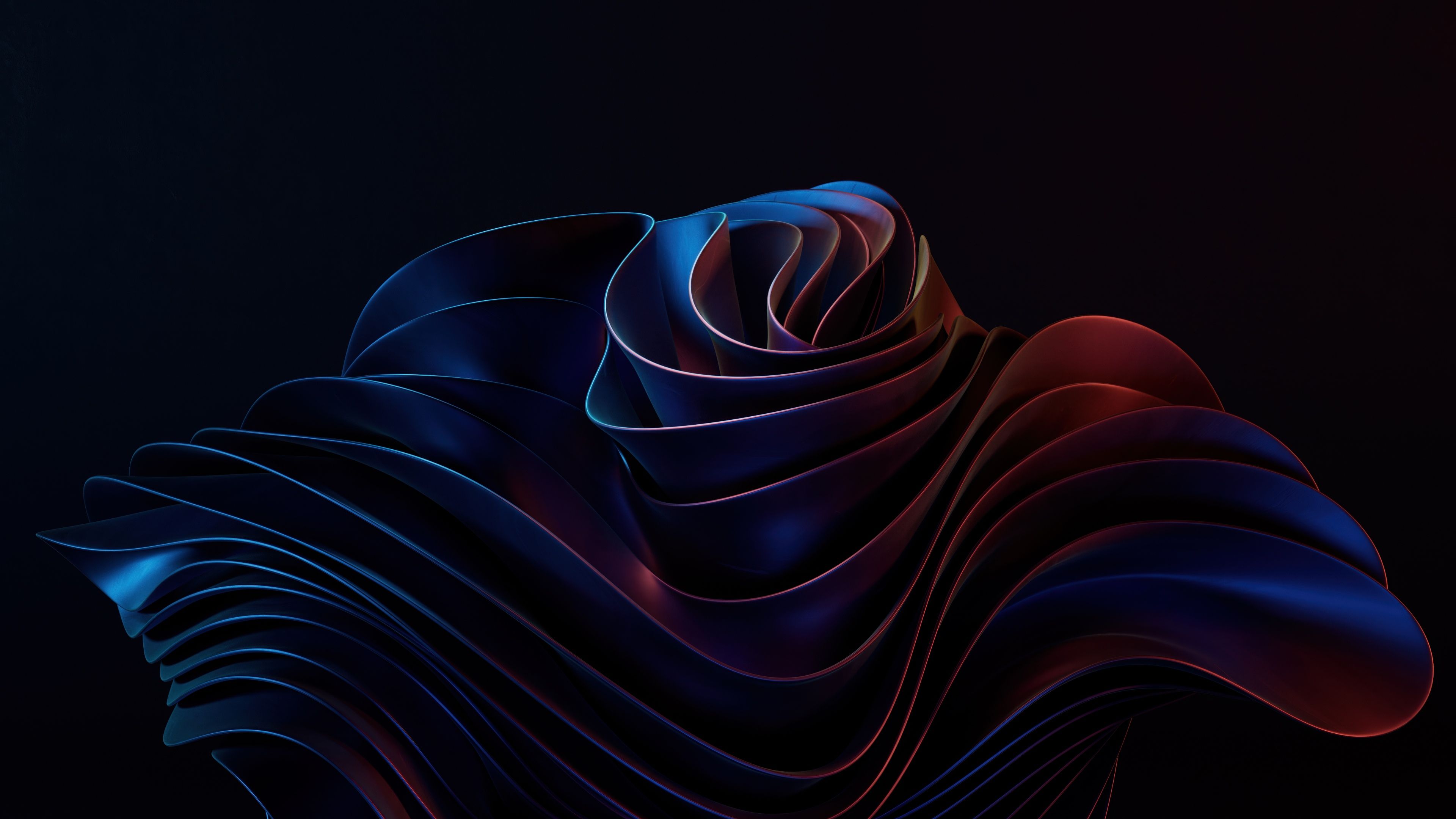 4K UHD abstract 3D bloom render wallpaper with a dark Windows-inspired look, high-resolution desktop background.