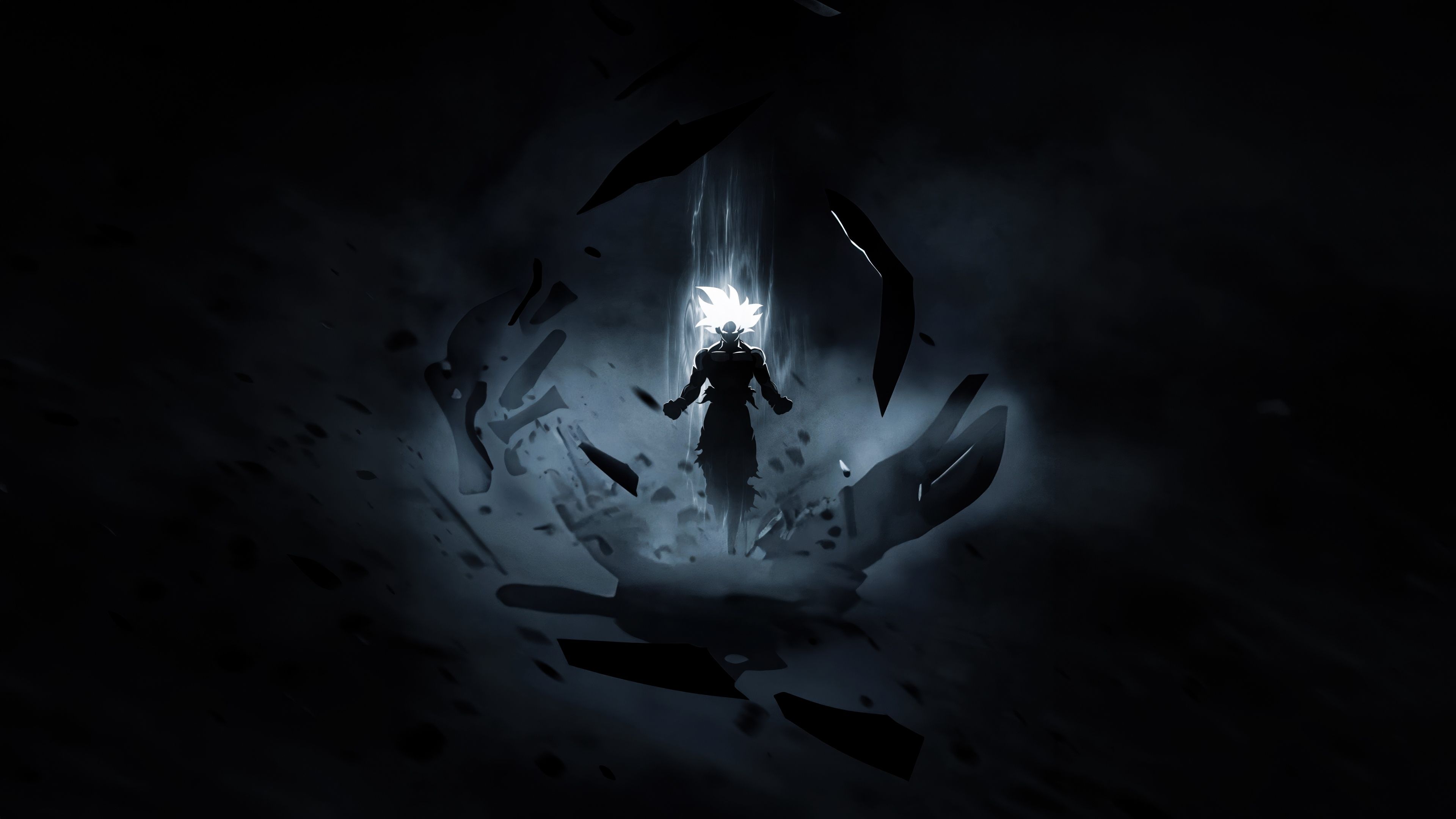 Goku Perfected Ultra Instinct dark anime 4K wallpaper