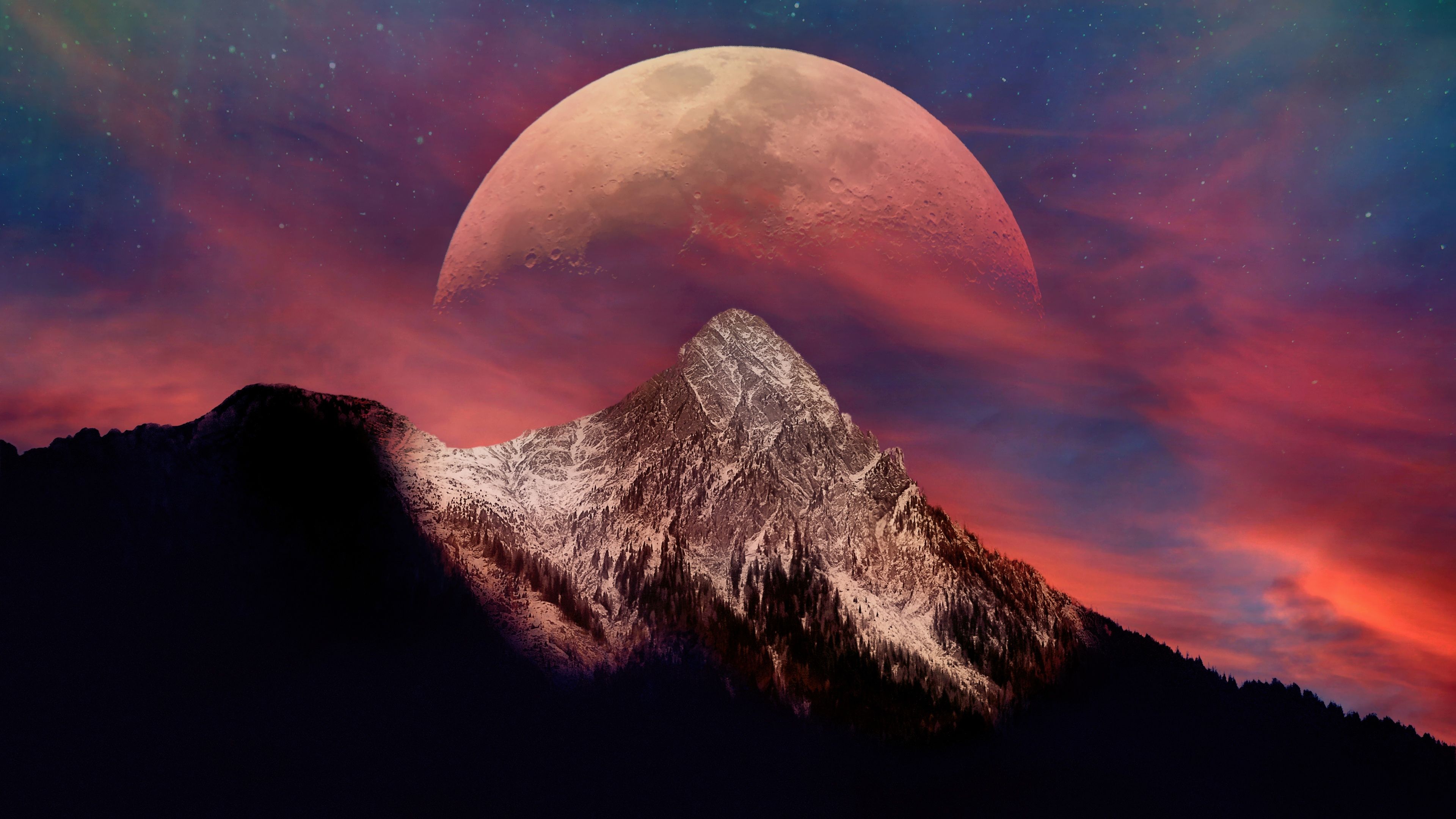 Blood Moon Mountain Peak ultra HD 4K wallpaper