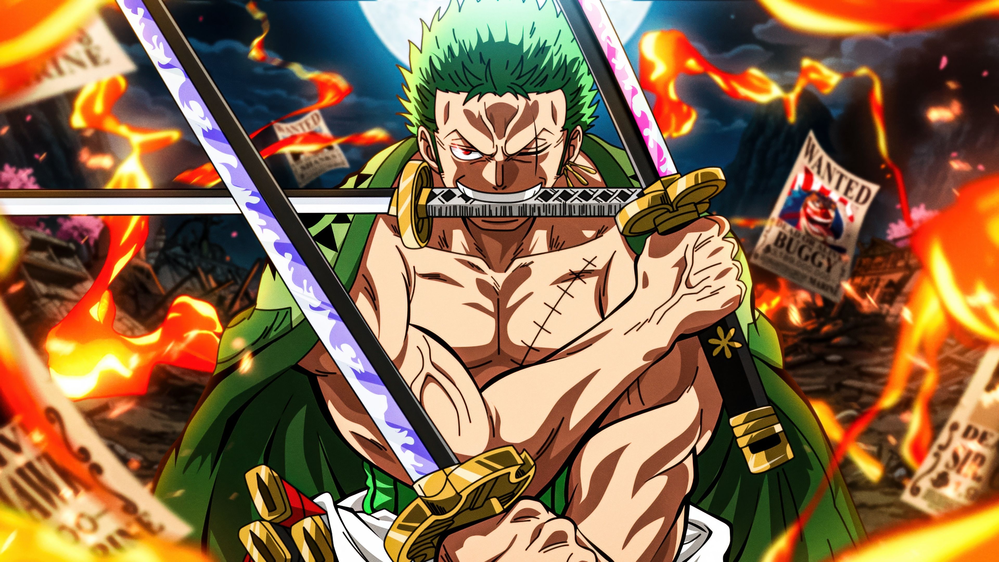 Three Sword Style Roronoa Zoro ultra HD 4K wallpaper
