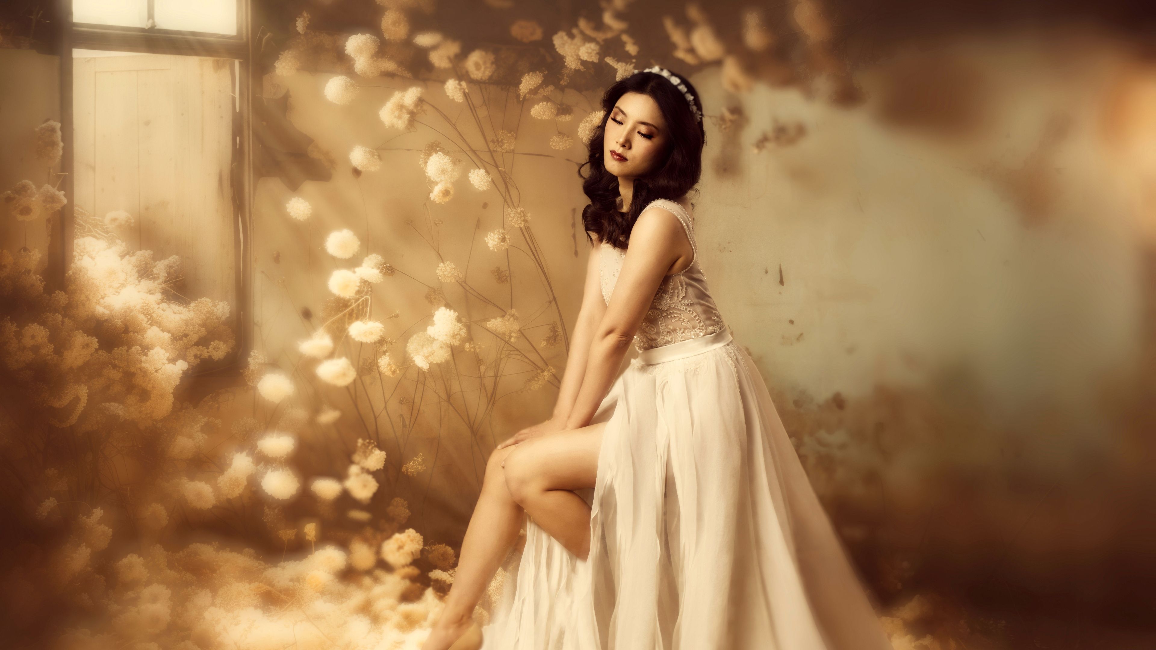 Halley Kim Golden yellow ultra HD 4K wallpaper