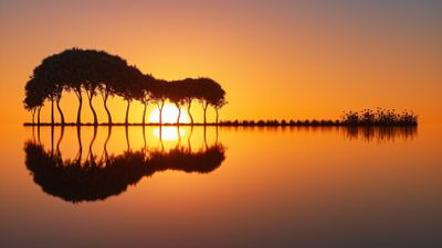 Guitar Island Sunset ultra HD 4K wallpaper