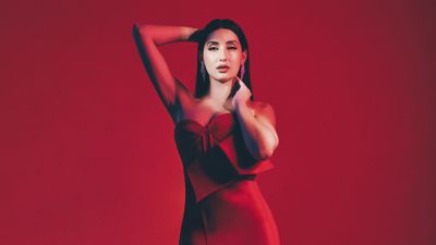 Nora Fatehi Red background ultra HD 4K wallpaper