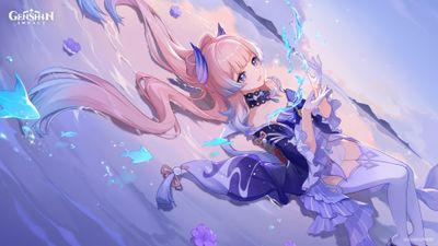 Sangonomiya Kokomi Purple aesthetic ultra HD 4K wallpaper