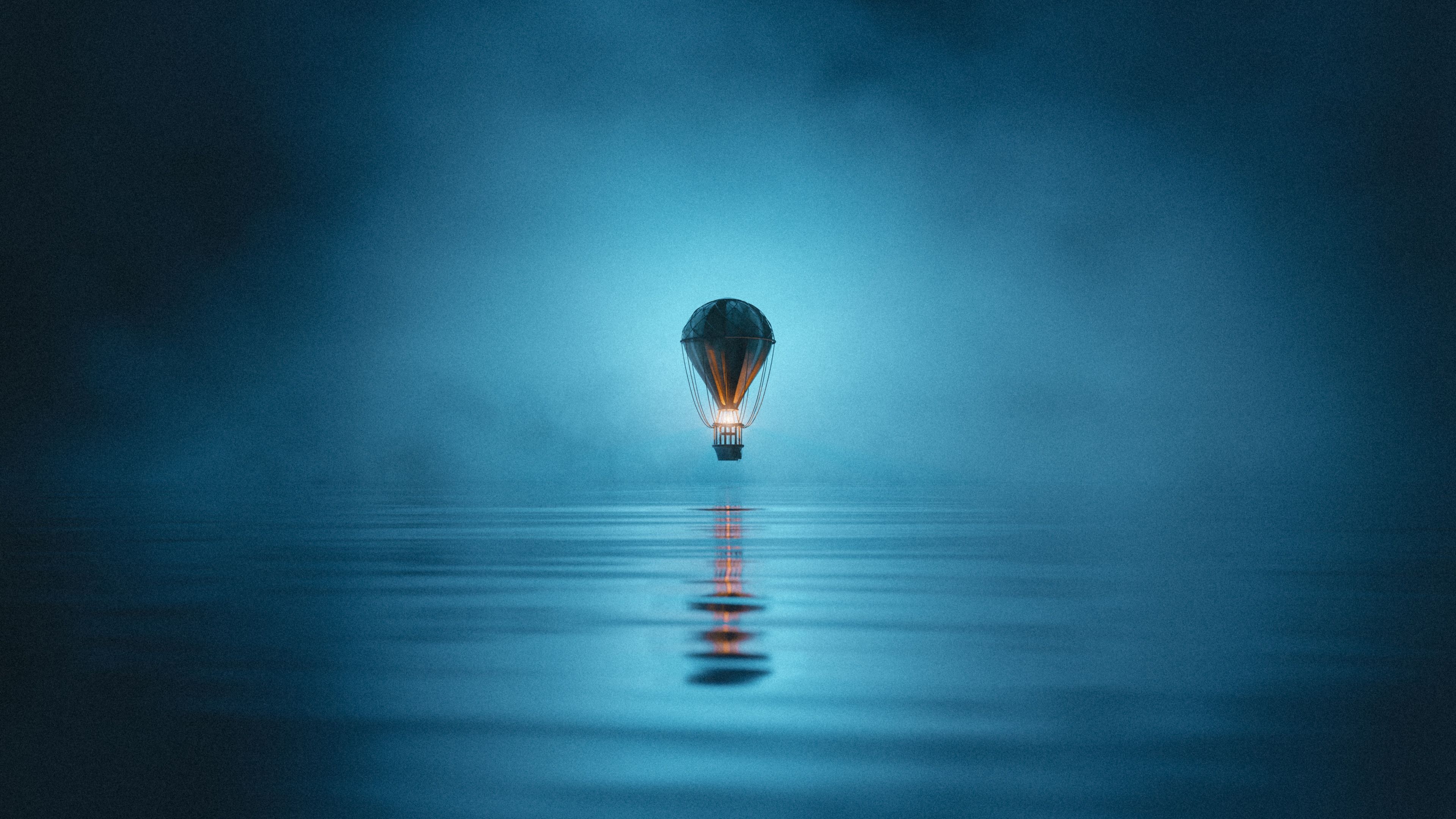 Hot air balloon Foggy night ultra HD 4K wallpaper