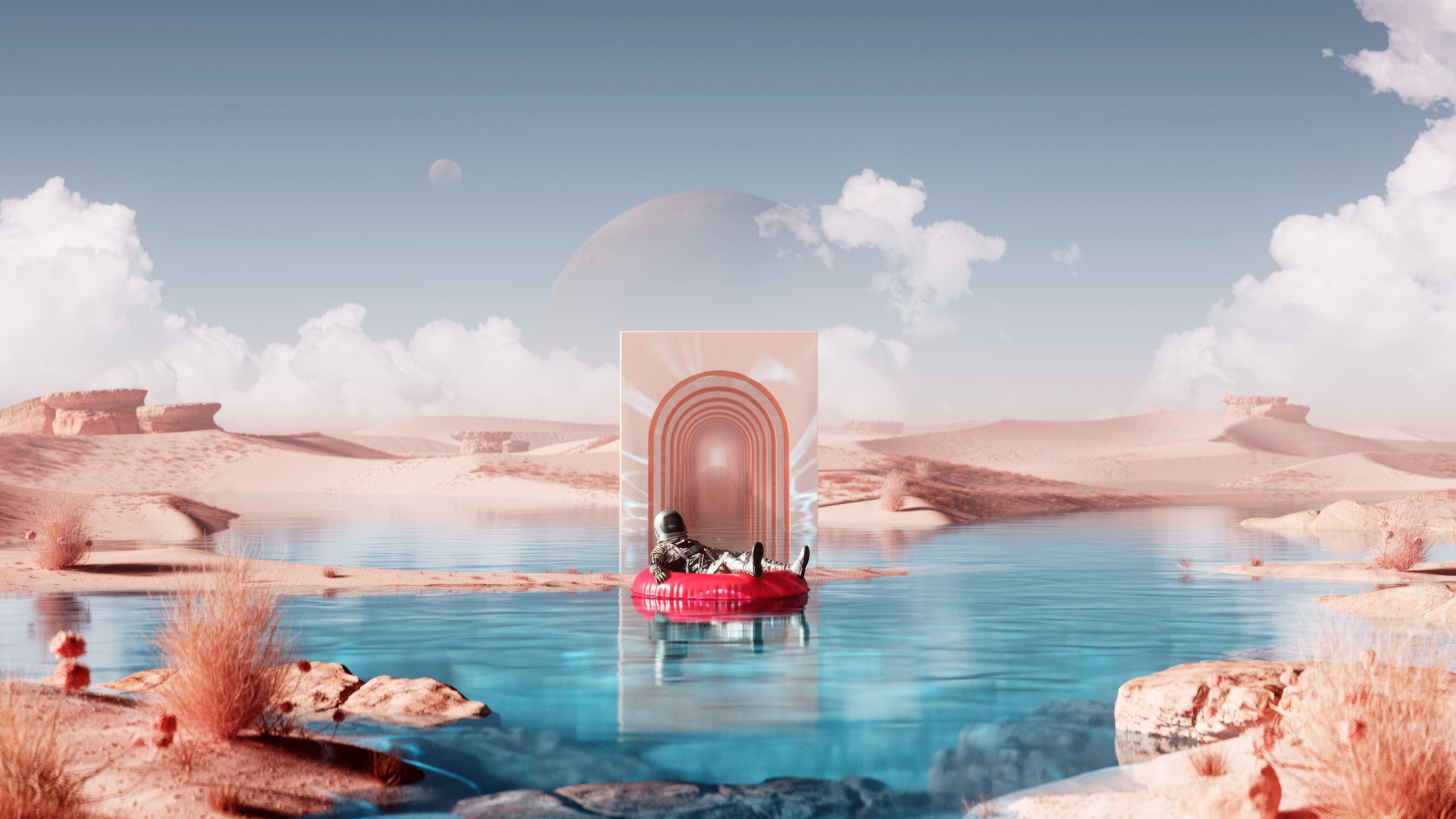 Astronaut Vacation ultra HD 4K wallpaper