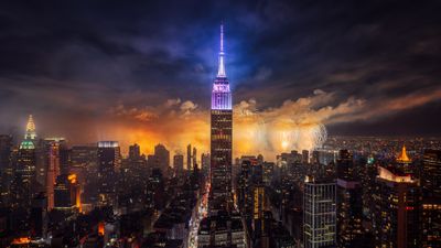 Empire State Building Fireworks ultra HD 4K wallpaper