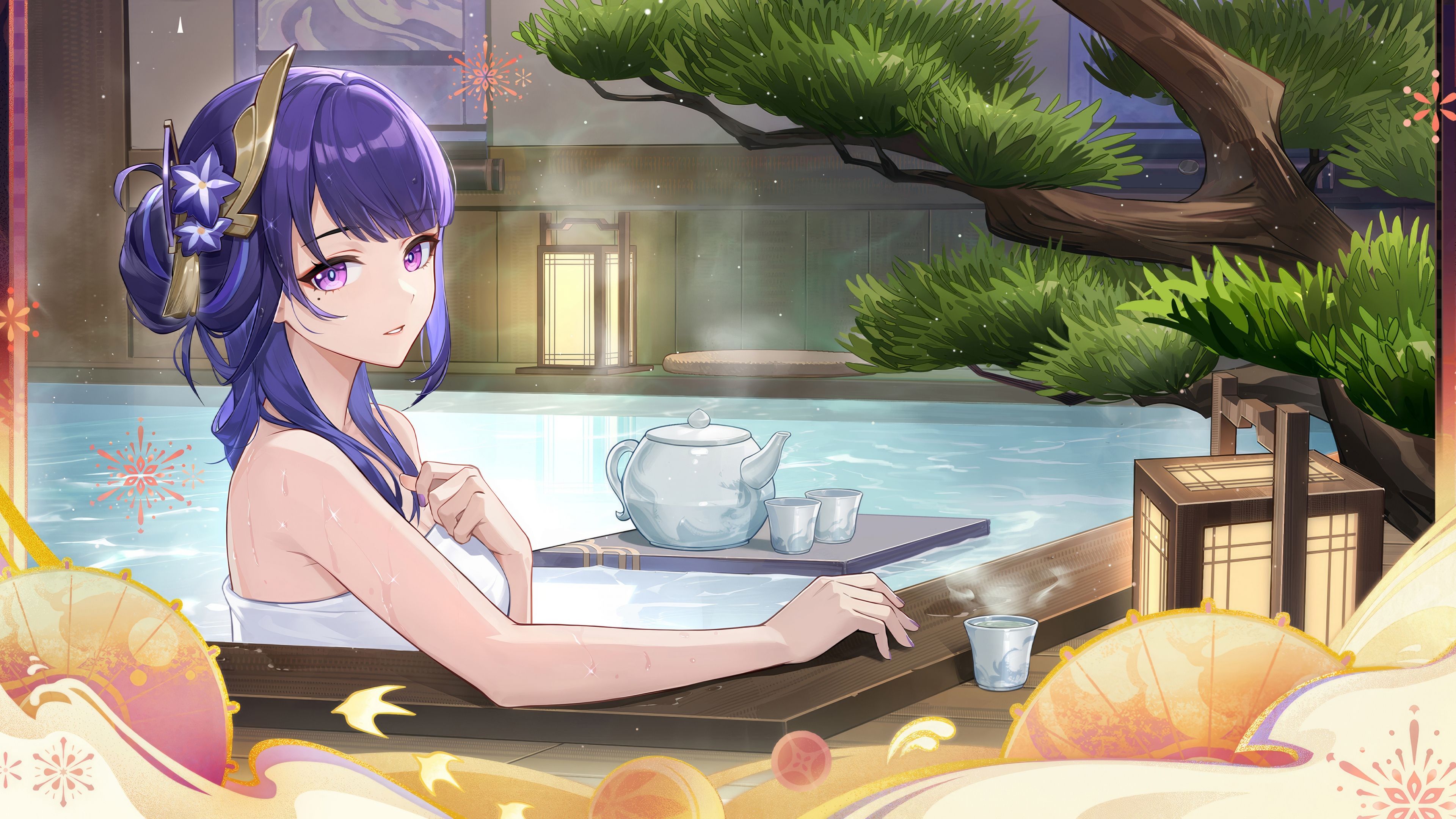 Raiden Shogun Swimming Pool ultra HD 4K wallpaper