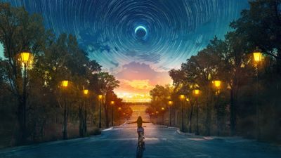 Moon Star Trails ultra HD 4K wallpaper