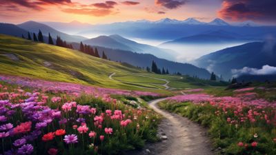 Mountain Landscape Meadow ultra HD 4K wallpaper