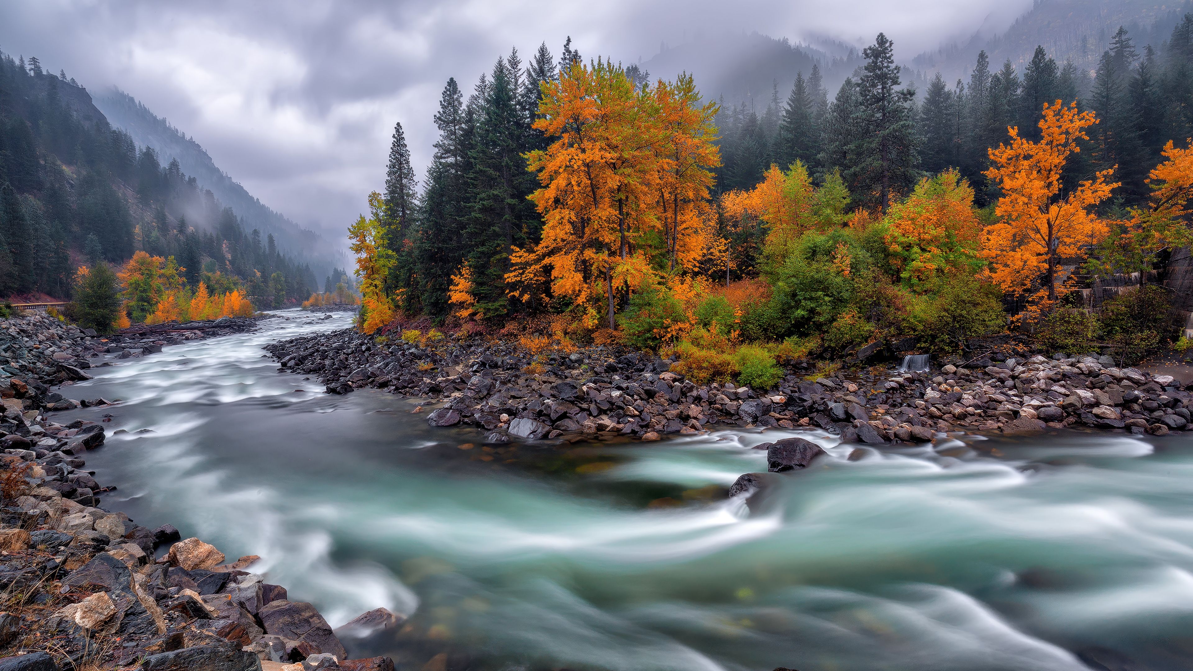 Autumn River Stream ultra HD 4K wallpaper