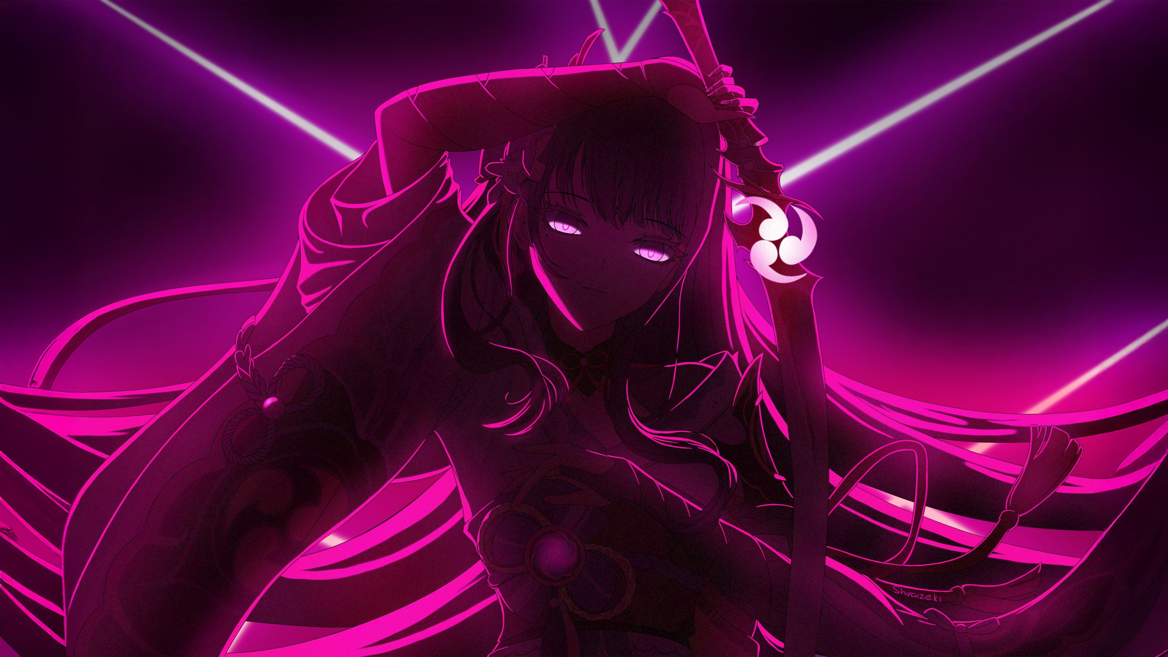 Raiden Shogun Neon art ultra HD 4K wallpaper