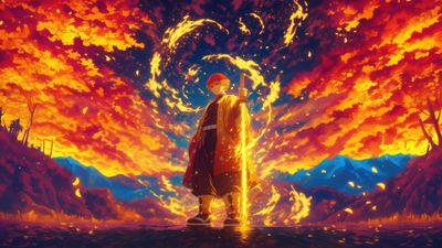 Zenitsu Agatsuma Fire effect ultra HD 4K wallpaper